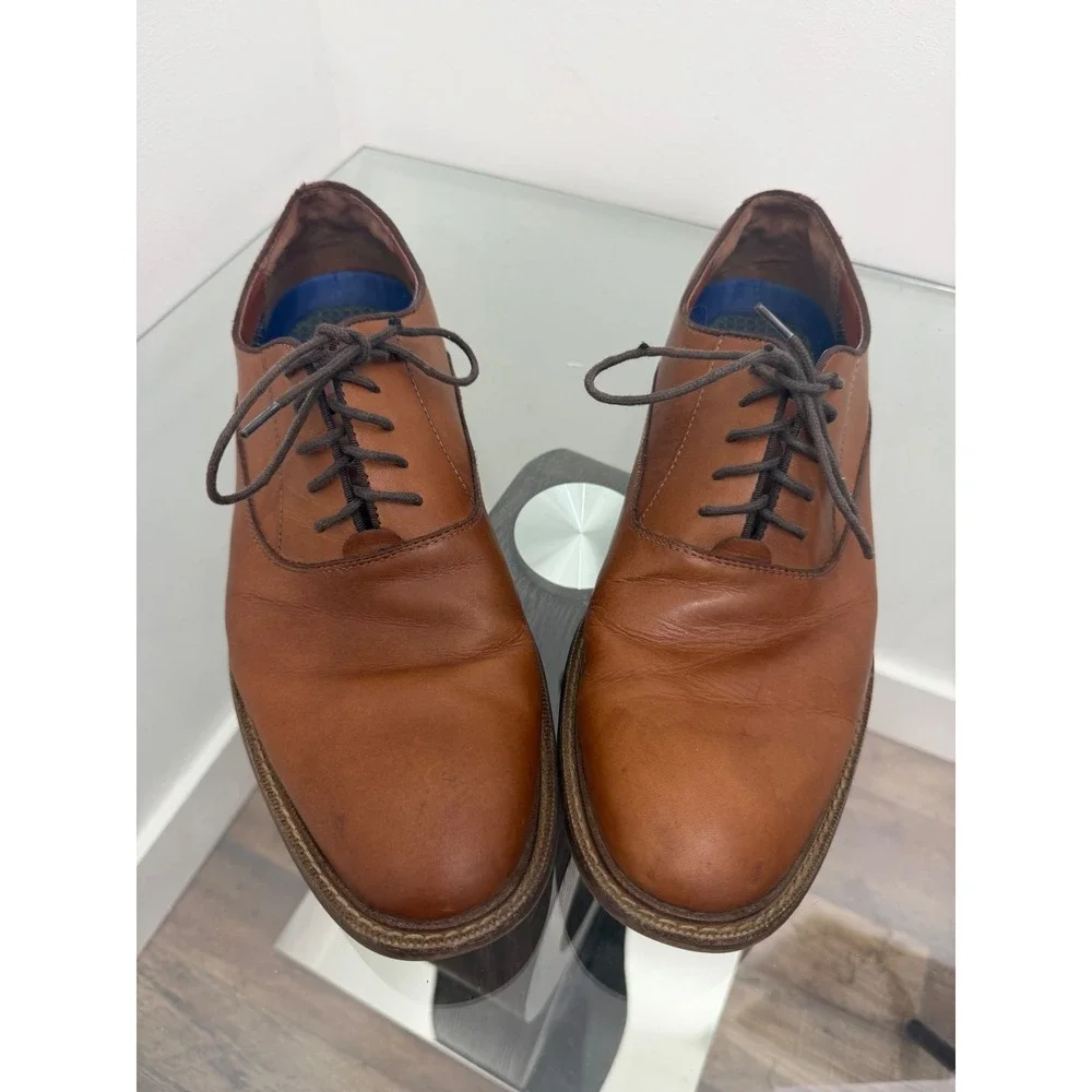 Vince Camuto Lawsen Mens Cognac Brown Leather Oxford Dress Shoes VY-LAWSEN 12M